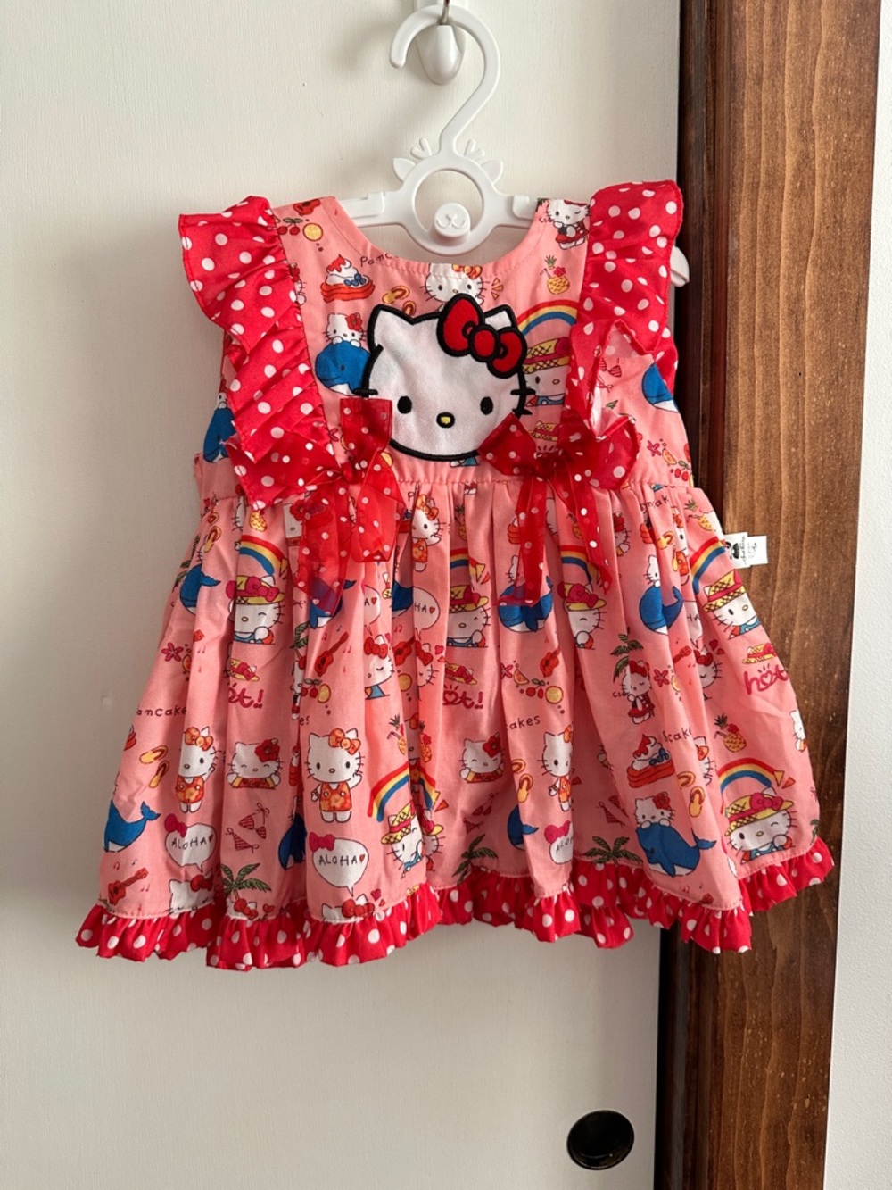 Cute Girl Summer Dress Set Red Kitty Sz 100 / 3T-4T length 16"